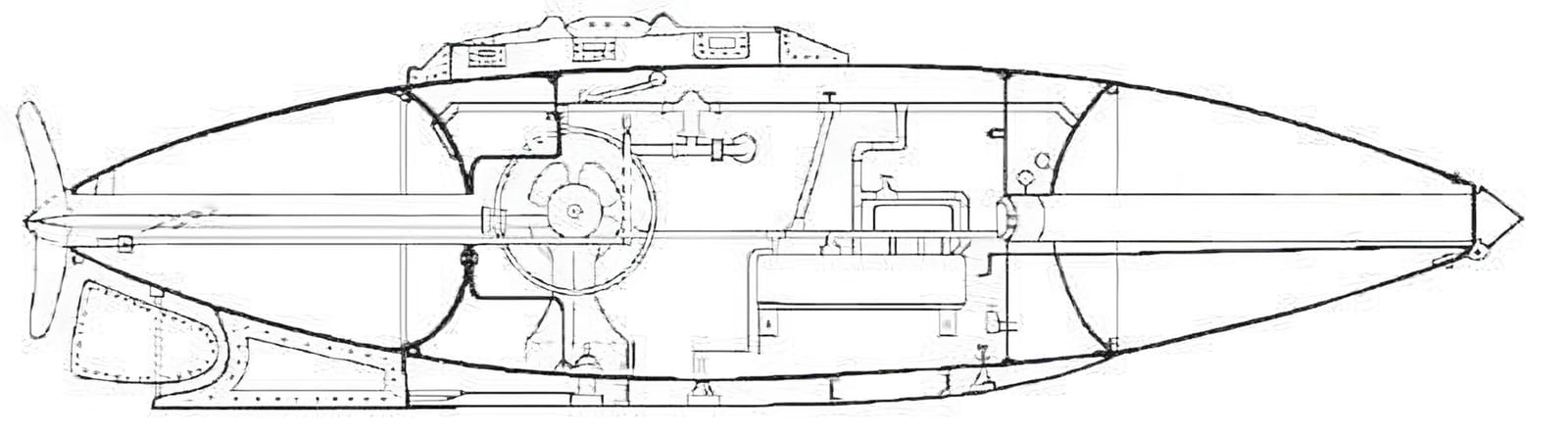 Diagram showing internals of the submarine.