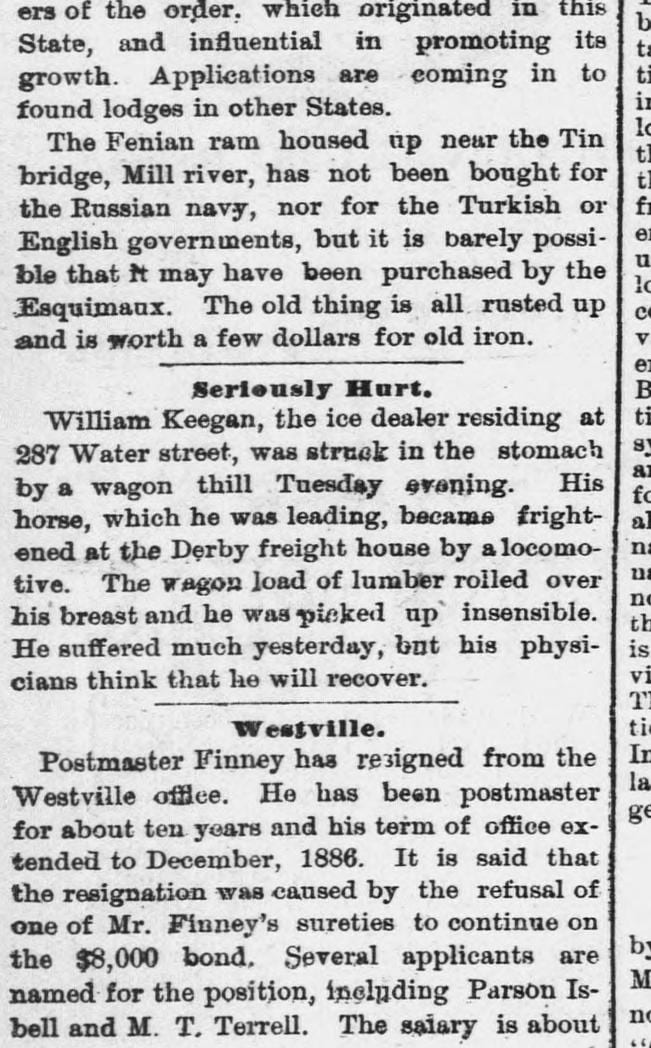The same paper, 7 May 1885, on rumours that the submarine had been sold abroad: 